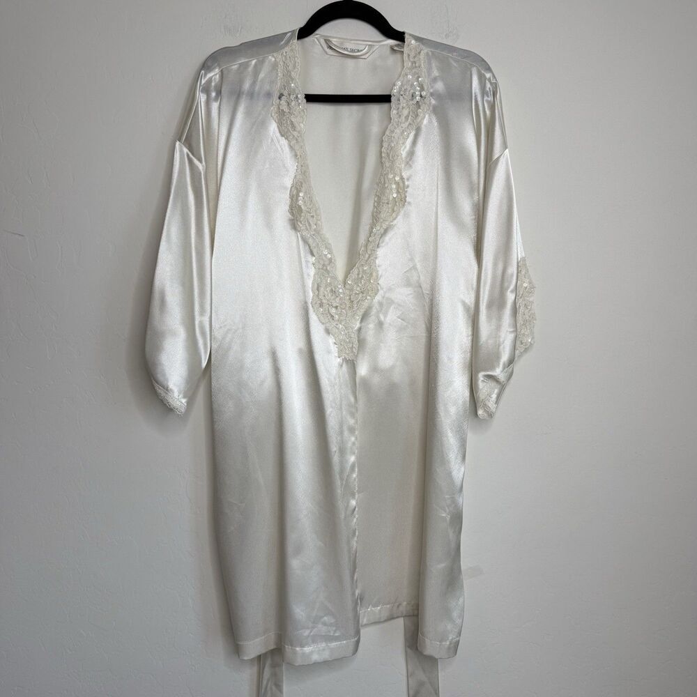 Victoria's Secret One Size Ivory Lace Trim Short Belted Robe Bridal Romantic